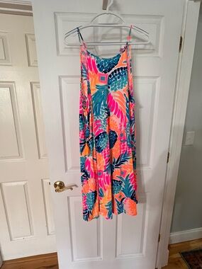 Lilly Pulitzer Tropical Print Spaghetti Strap Maxi Dress - Neon Pink & Teal